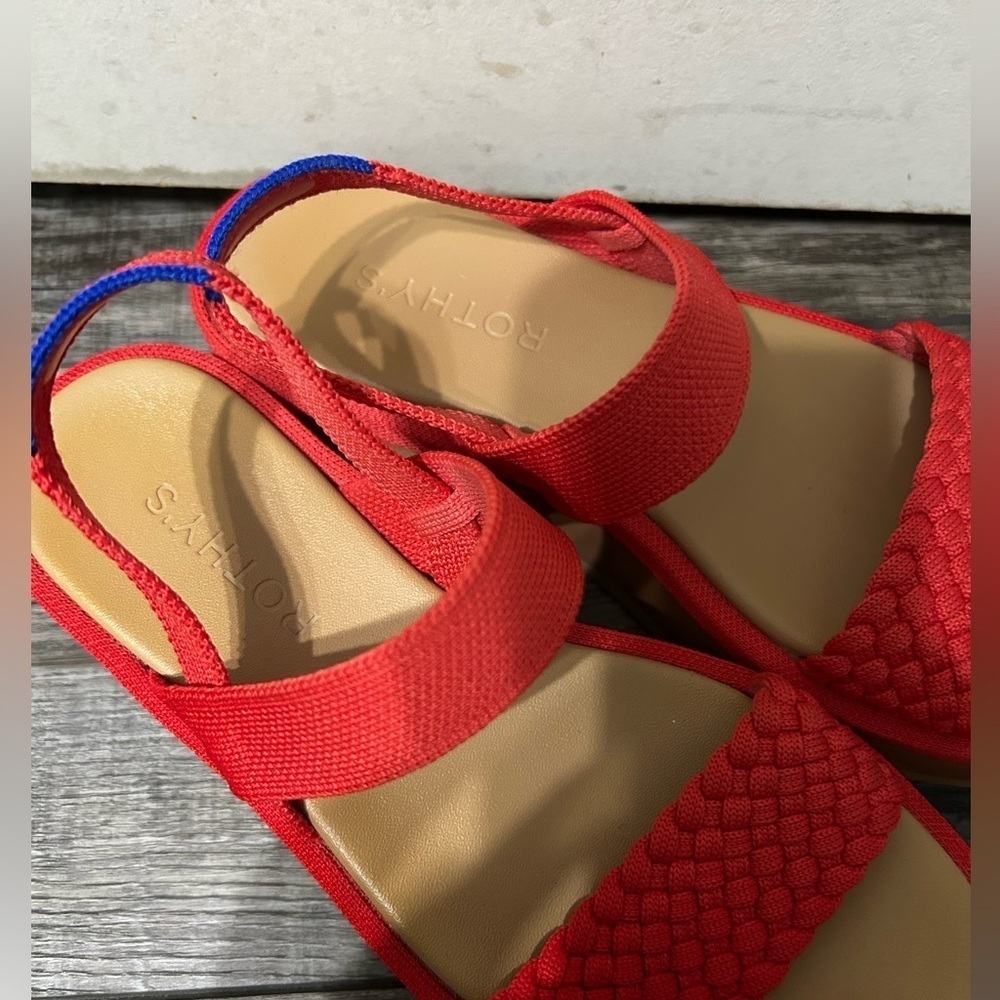 Rothy's The Lightweight Platform Wedge Sandals Red Hot Woven Size 9 - Picture 3 of 13